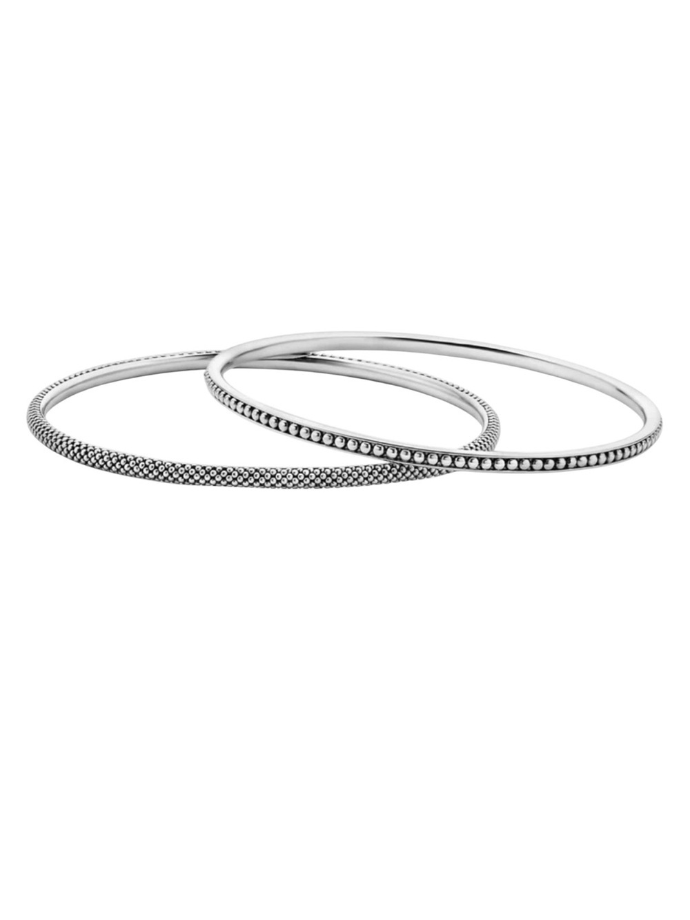 Lagos Signature Sterling Silver Caviar Beaded Bangle Bracelets Gift Set Of 2